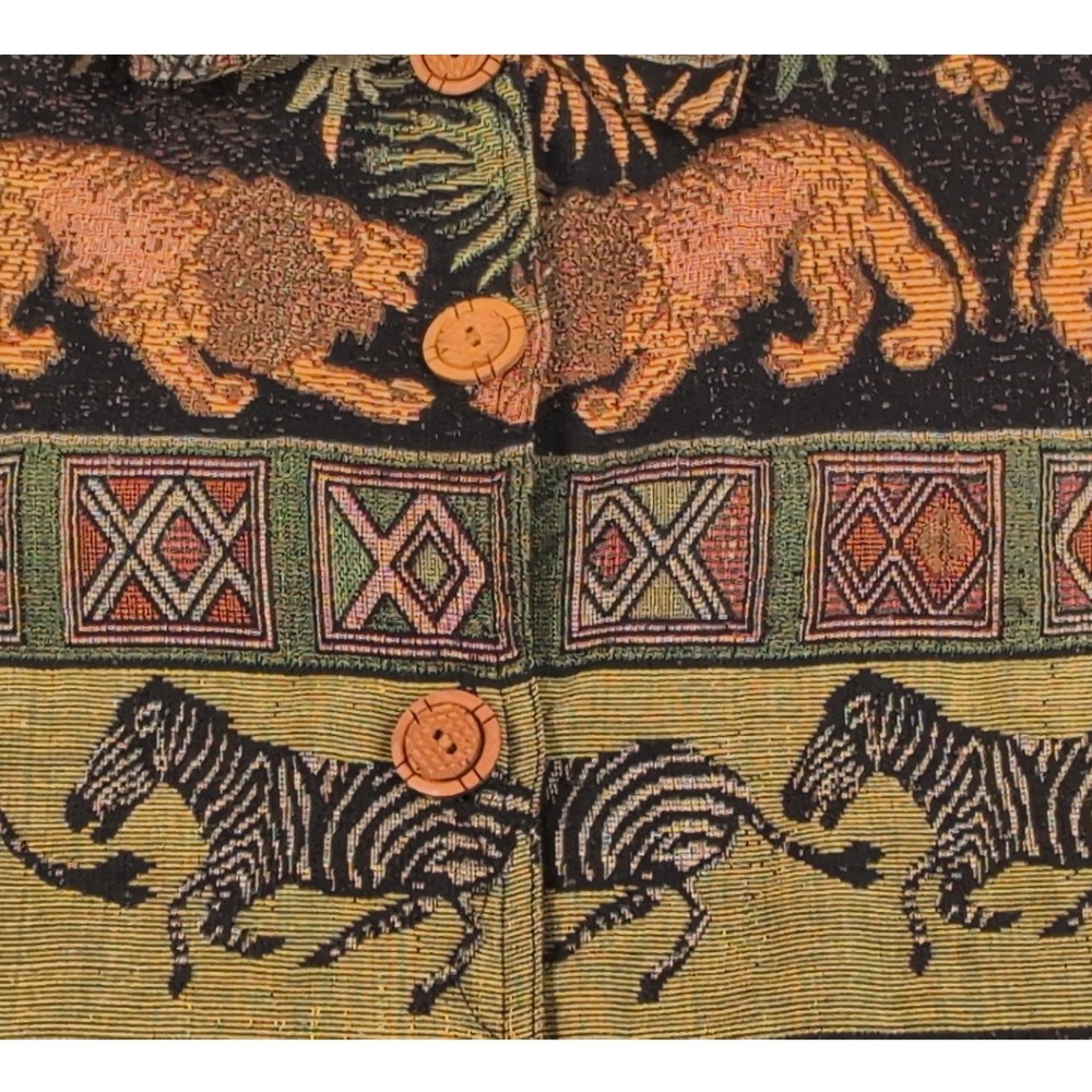 New Identity Vintage Tapestry Jacket Safari Lion Zebra Green Cotton Blend Medium - Picture 7 of 14